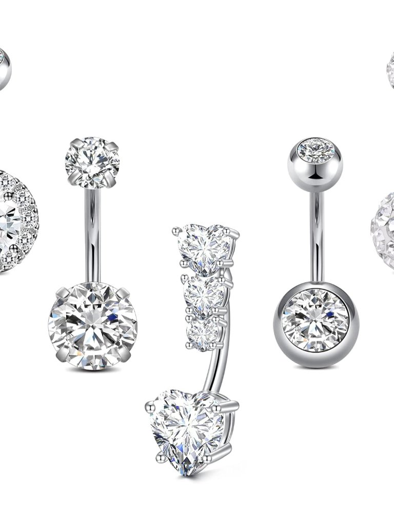 Belly Button Rings Stainless Steel 14g Cz Opal Navel Rings Barbells Women Girls